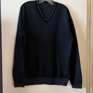 Elegant Black V-Neck Merino Wool Sweater for Women and Men